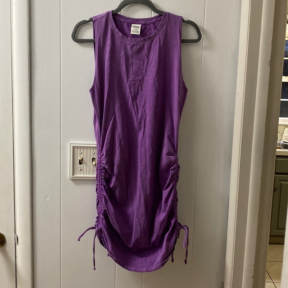 Crew neck PINK scrunch side tie beach dress worn once
